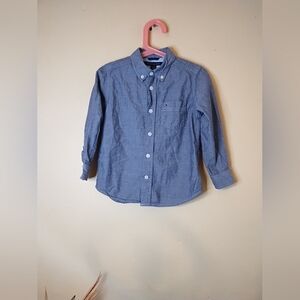 Tommy Hilfiger Boys Blue Denim Button-Up Button Down Collar Shirt Size 4